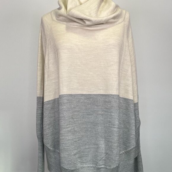 SmartWool Nokoni Poncho Sweater Cowl Neck S/M Cream Gray Metallic Wool Blend - Picture 2 of 10